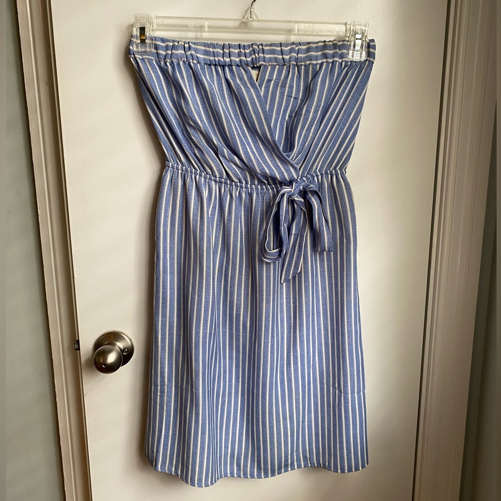 monteau blue & white striped strapless sundress